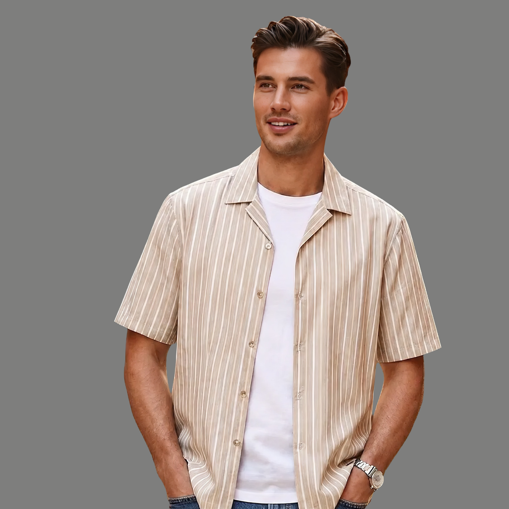 Oversized Striped Short Sleeve Resort Button Shirt