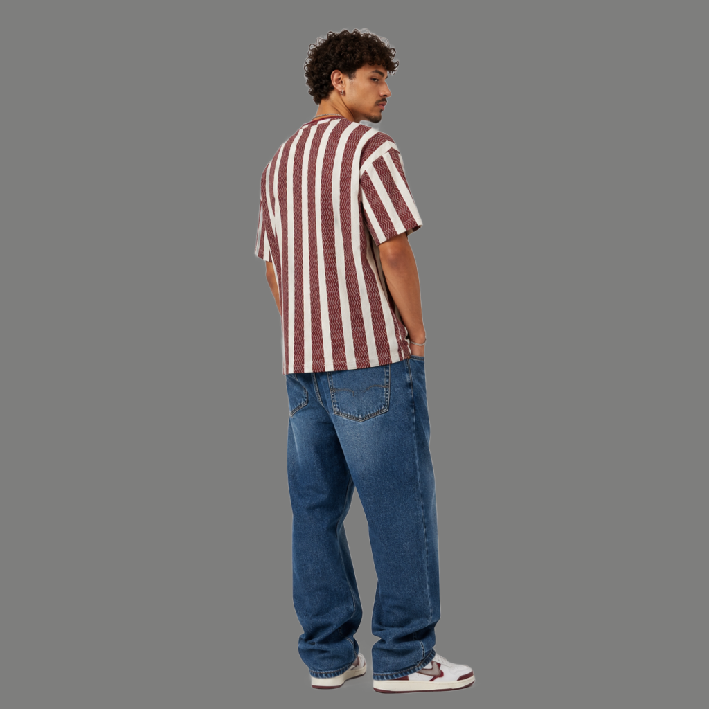 Burgundy Stripe Oversized Tee - back