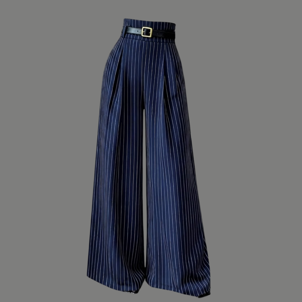 Tailored High Waist Pinstripe Belted Wide Trousers