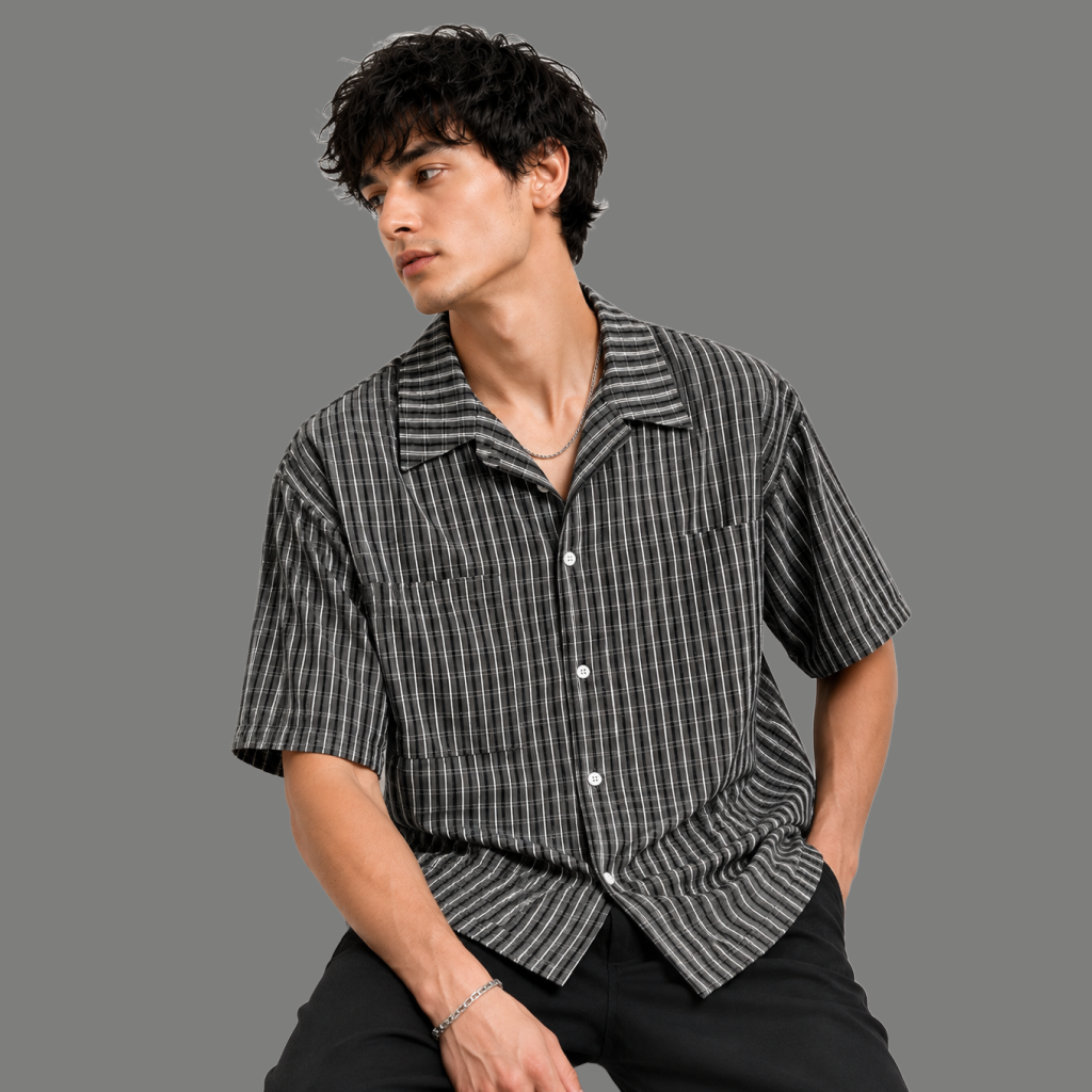 Relaxed Fit Checkered Pocket Boxy Resort Shirt
