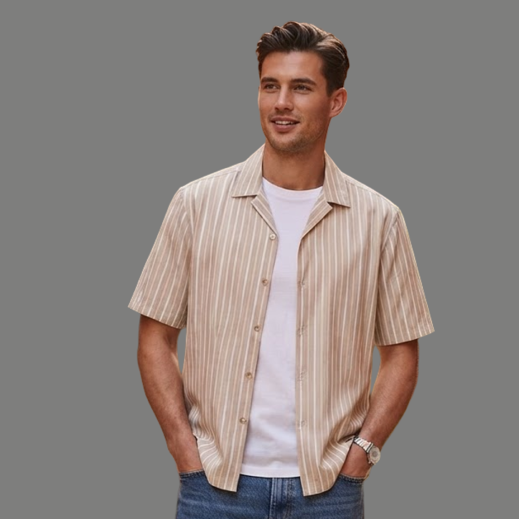 Oversized Striped Short Sleeve Resort Button Shirt