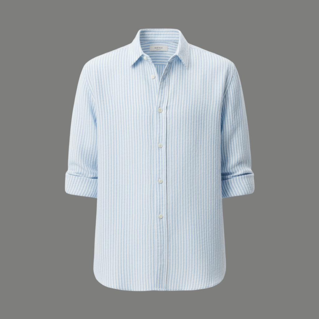 Relaxed Fit Vertical Striped Linen Shirt.