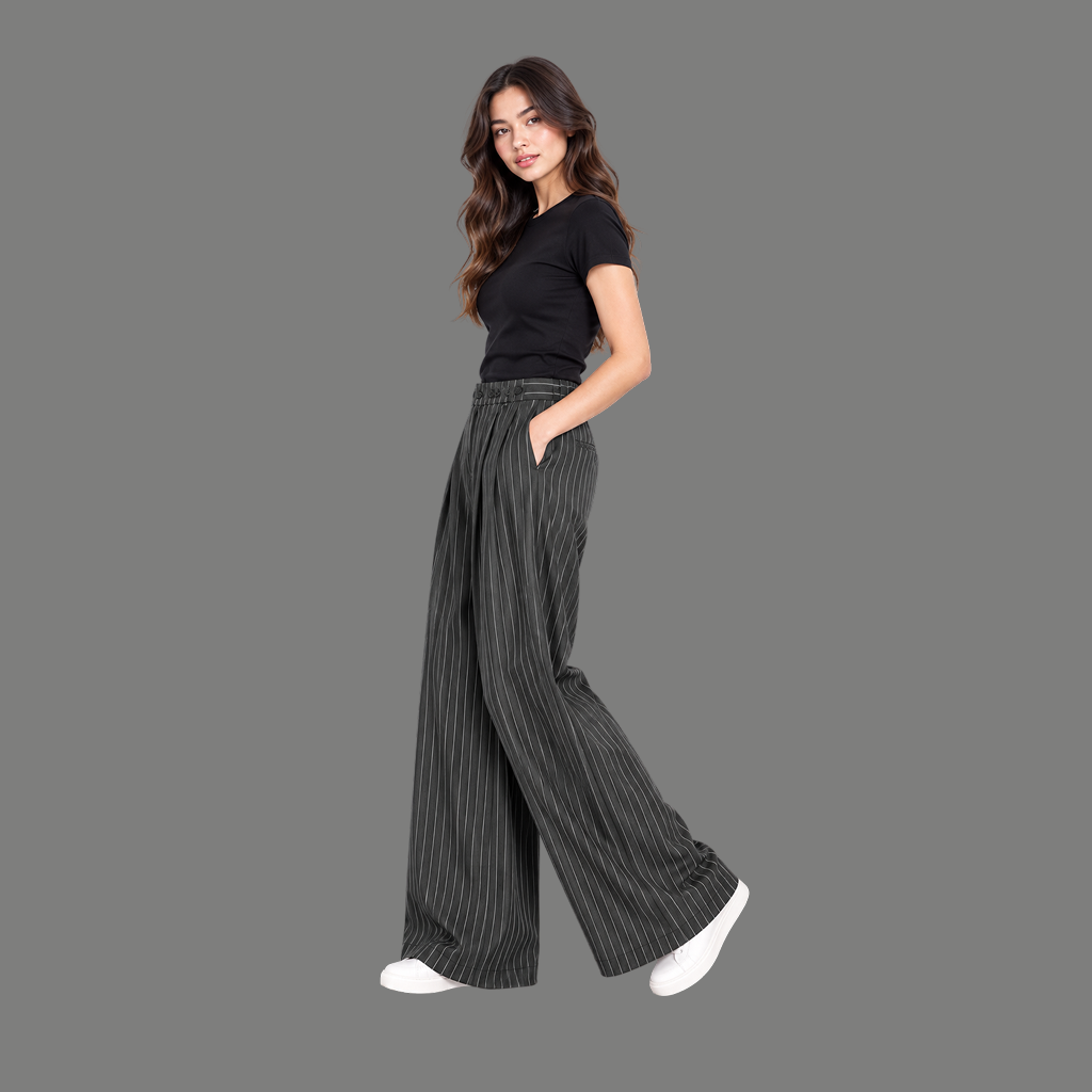 Tailored Pinstripe Double Pleated Baggy Pants
