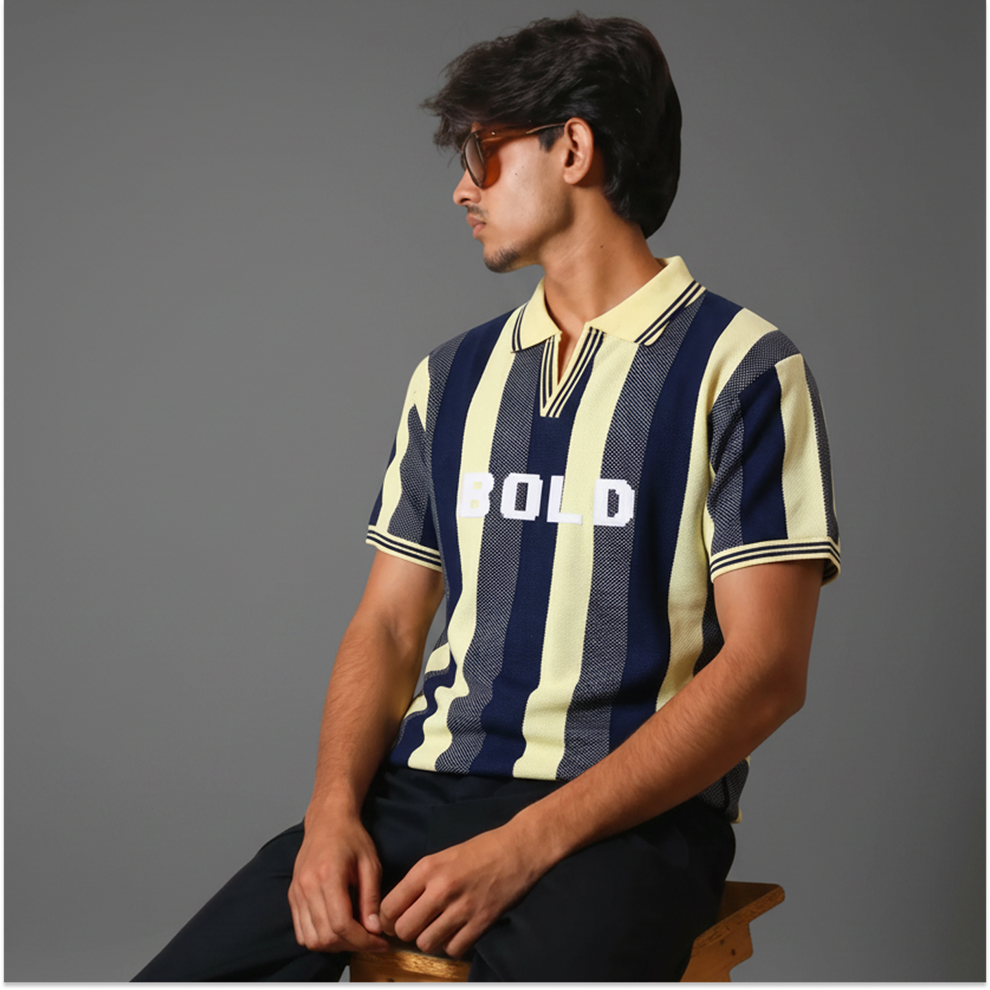 Vertical Striped Luxury Knit Polo Shirt