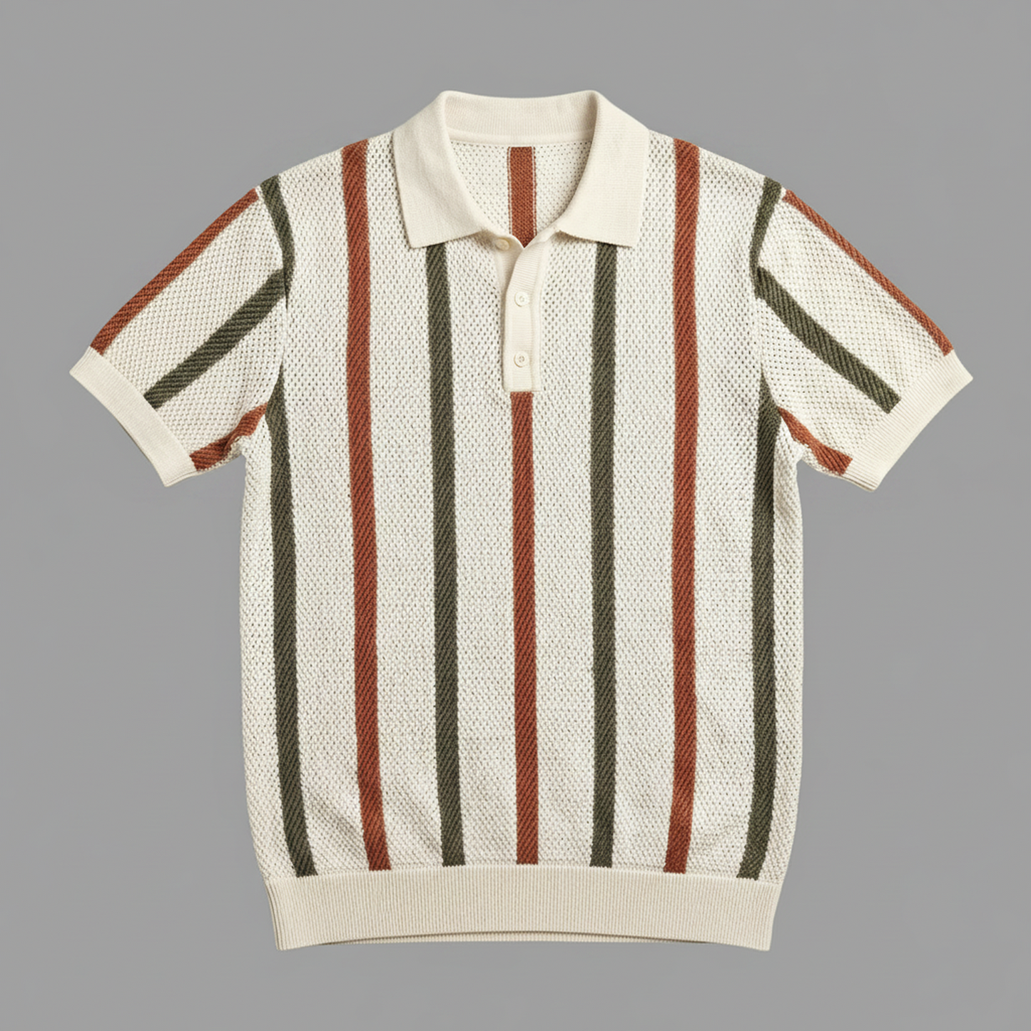 Retro Stripe Knit Polo Shirt