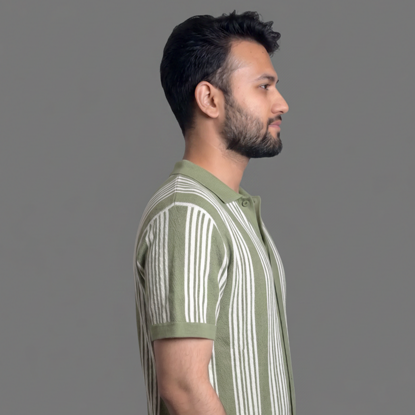 Olive Stripe Short Sleeve Knit
