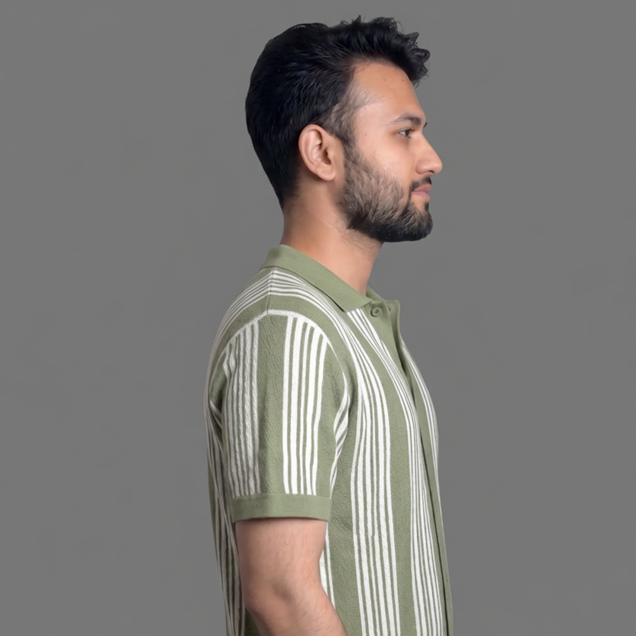 Olive Stripe Short Sleeve Knit