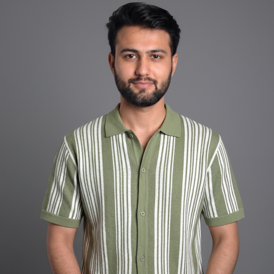 Olive Stripe Short Sleeve Knit