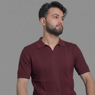 Burgundy Textured Knitted Polo