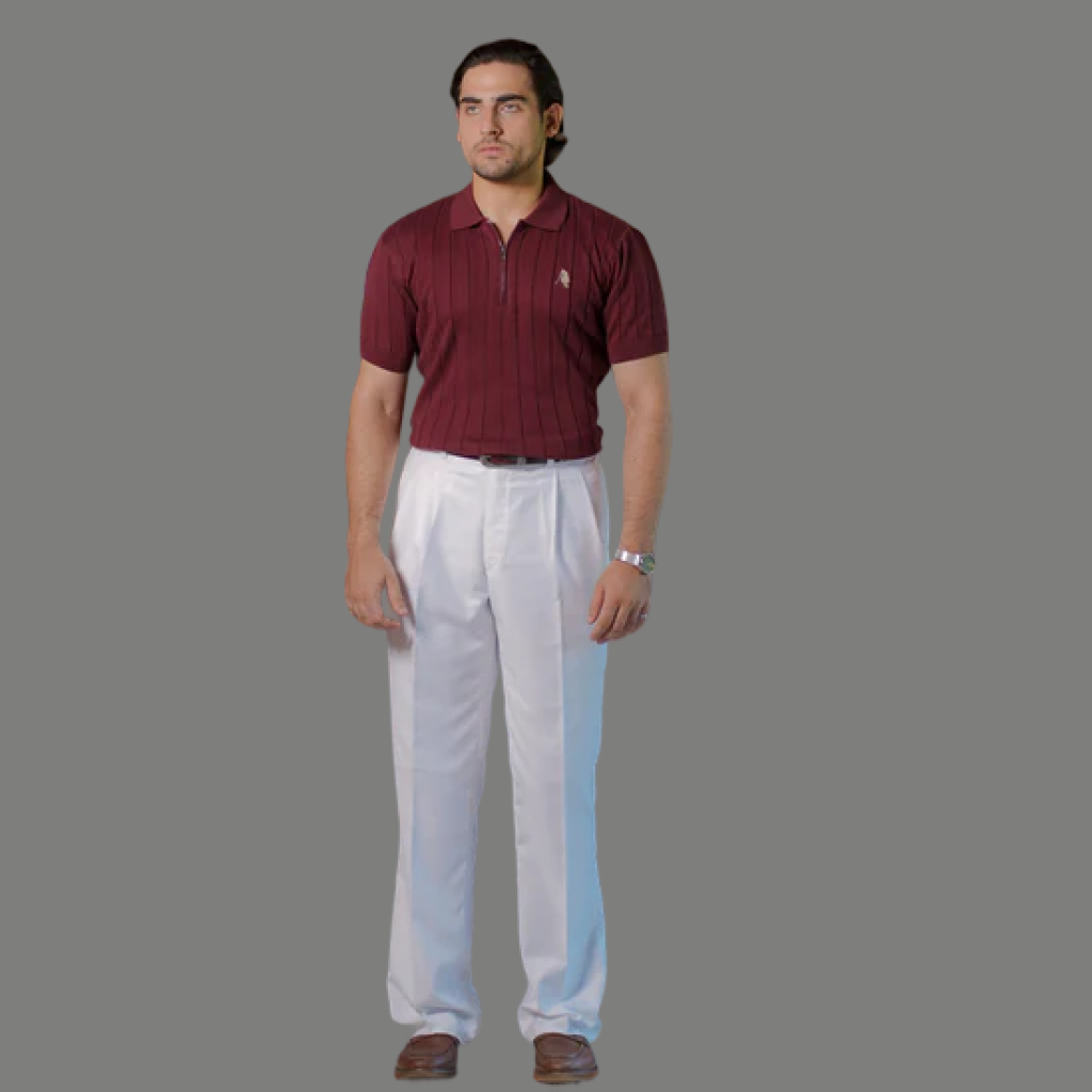 BURGUNDY DROP NEEDLE ZIP POLO SHIRT
