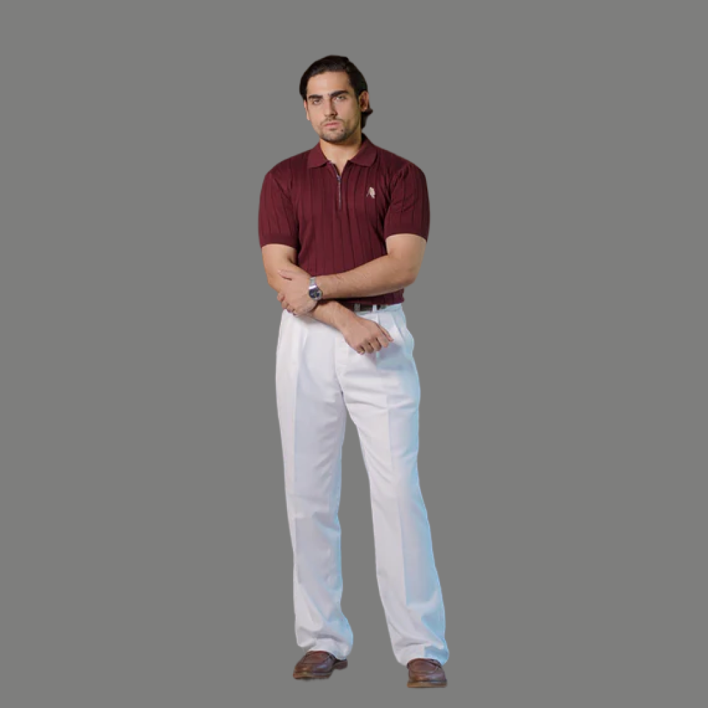 BURGUNDY DROP NEEDLE ZIP POLO SHIRT
