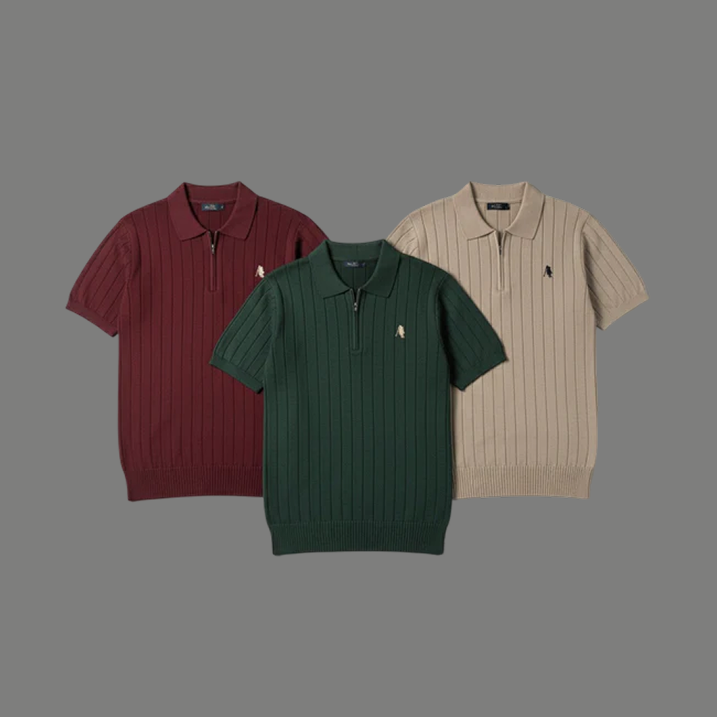 BURGUNDY DROP NEEDLE ZIP POLO SHIRT