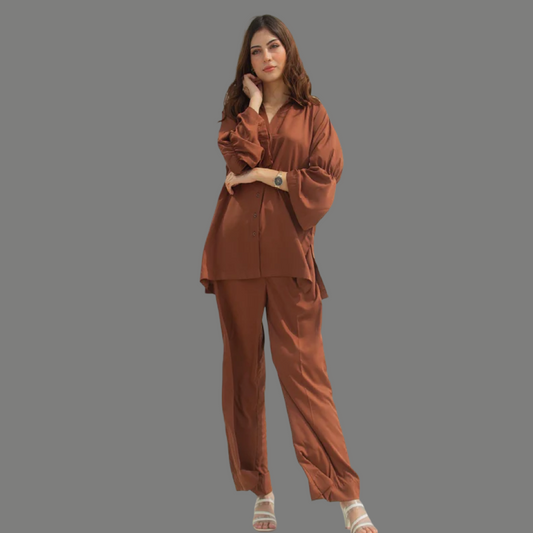 Brown Two Piece Dress Co Ord Sets