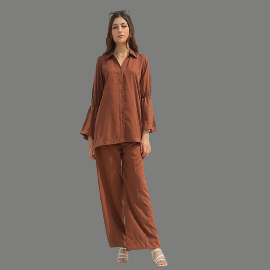 Brown Two Piece Dress Co Ord Sets