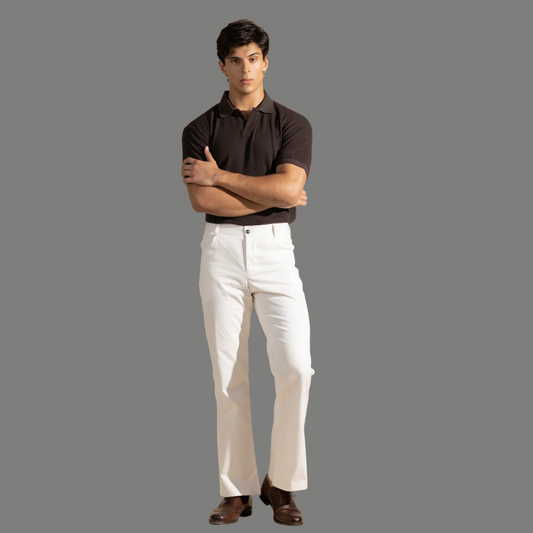 Brown Waffle Knitted Polo Shirt - Brown Johnny Collar Style