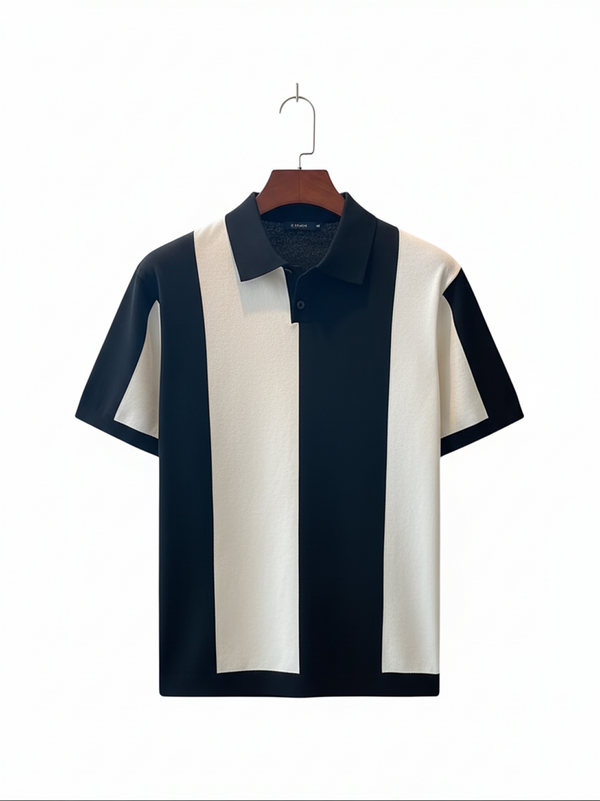 Vertical Color-Block Knitted Polo