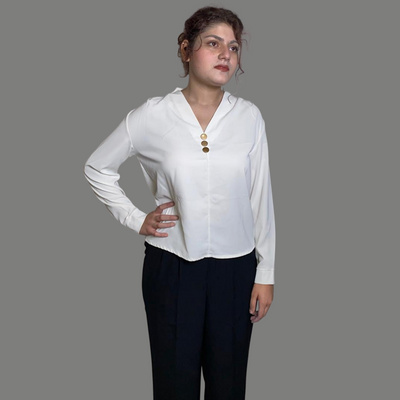 Casual Top V Neck Button Accent