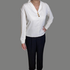 Classic V Neck Cusal Top With Button Accents