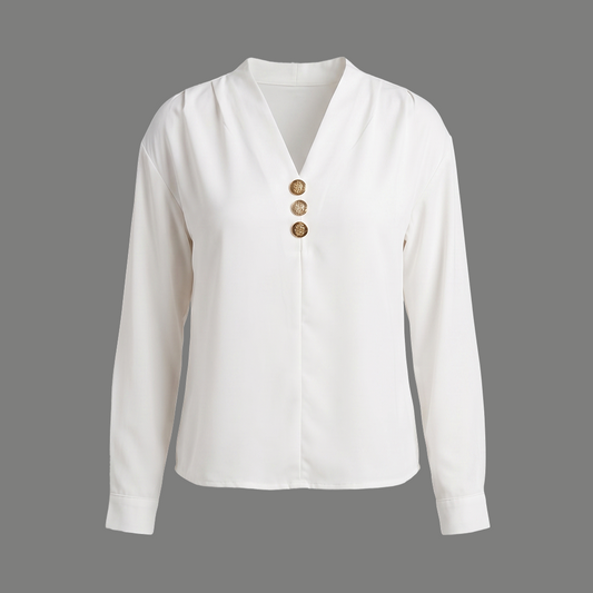 Classic V Neck Cusal Top With Button Accents
