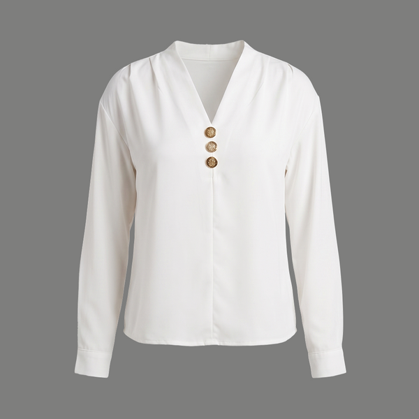 Classic V Neck Cusal Top With Button Accents