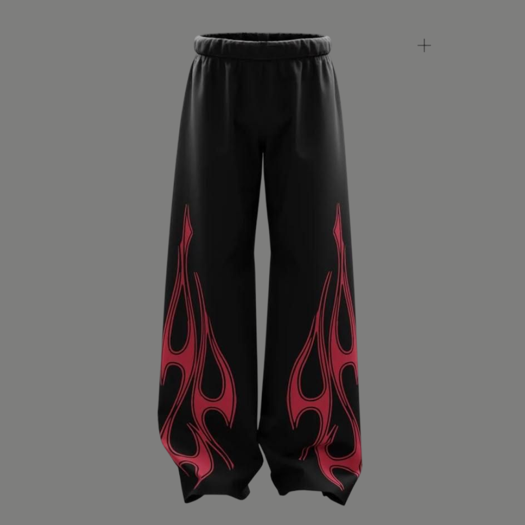 High Rise Flame Graphic Printed Wide Trousers
