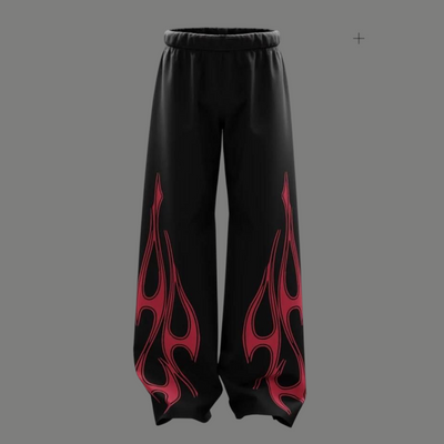 High Rise Flame Graphic Printed Wide Trousers