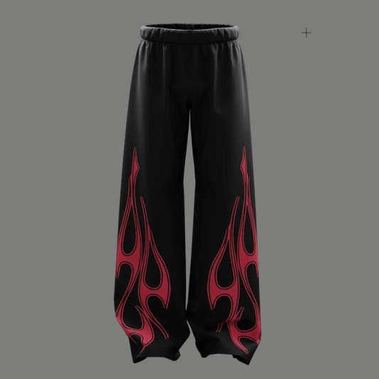 High Rise Flame Graphic Printed Wide Trousers