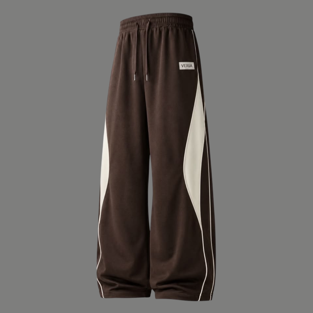 Contrast Panel Drawstring Wide Leg Sweatpants Trousers