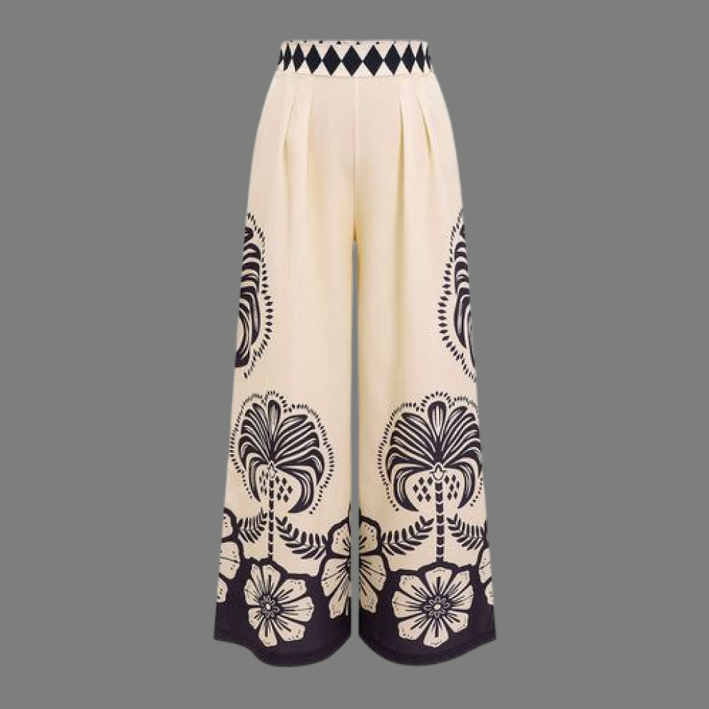 Geometric Waistband Graphic Hem Wide Leg Trousers