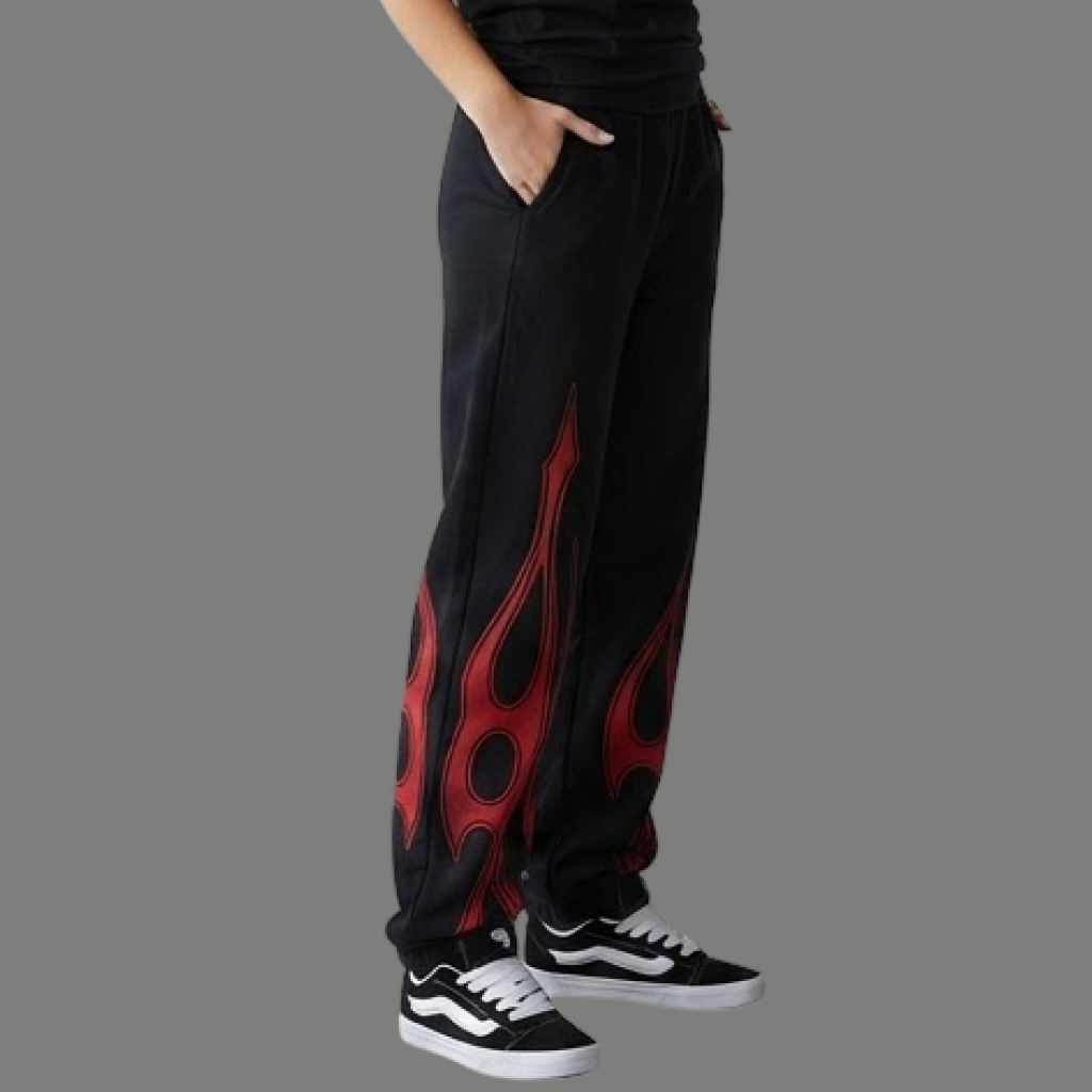 High Rise Flame Graphic Printed Wide Trousers