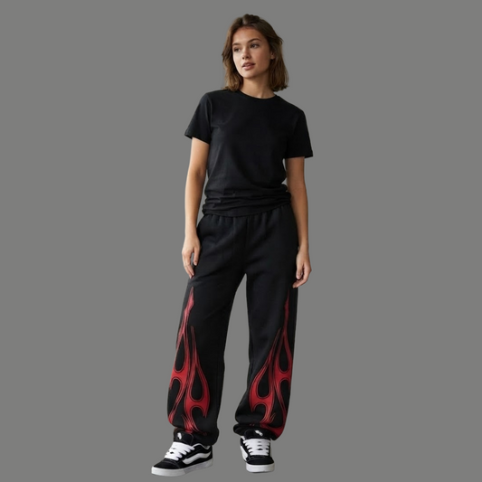 High Rise Flame Graphic Printed Wide Trousers