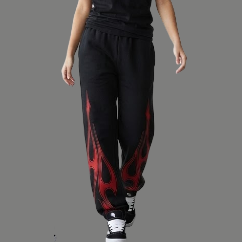 High Rise Flame Graphic Printed Wide Trousers
