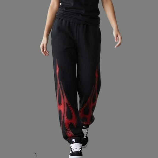 High Rise Flame Graphic Printed Wide Trousers
