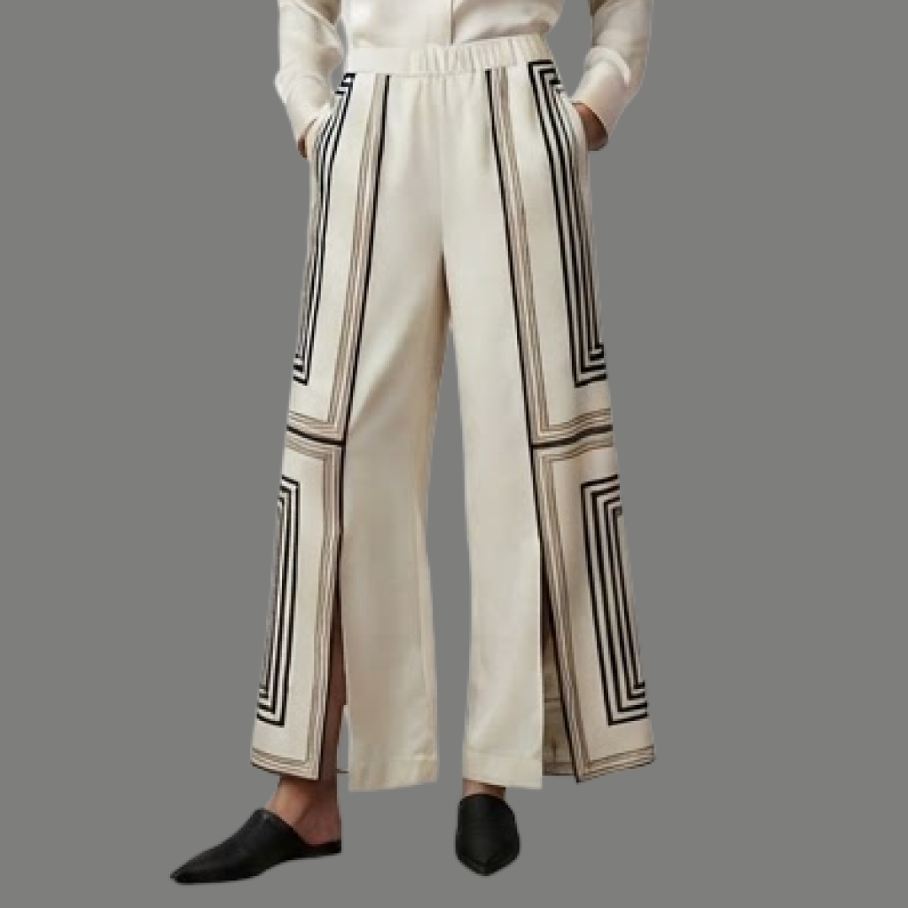 High Rise Geometric Print Side Slit Trousers