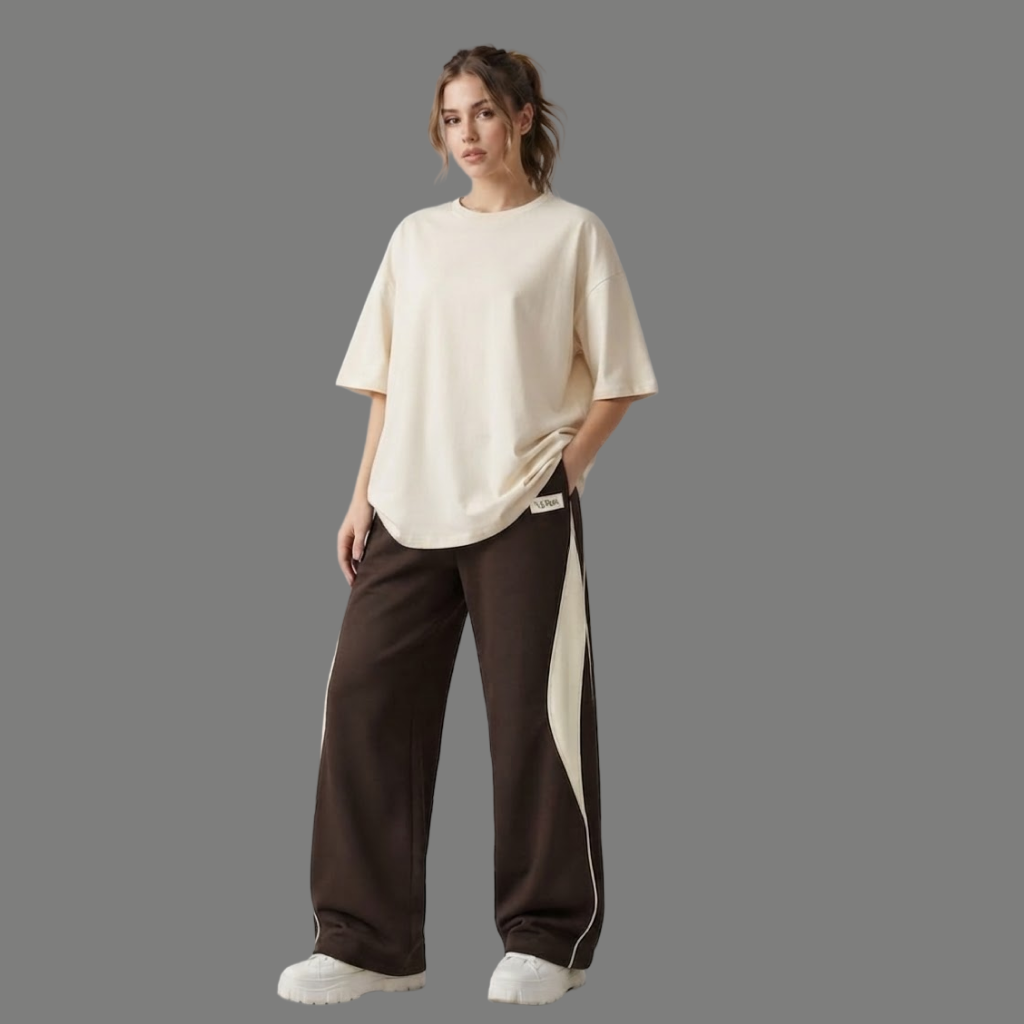 Contrast Panel Drawstring Wide Leg Sweatpants Trousers