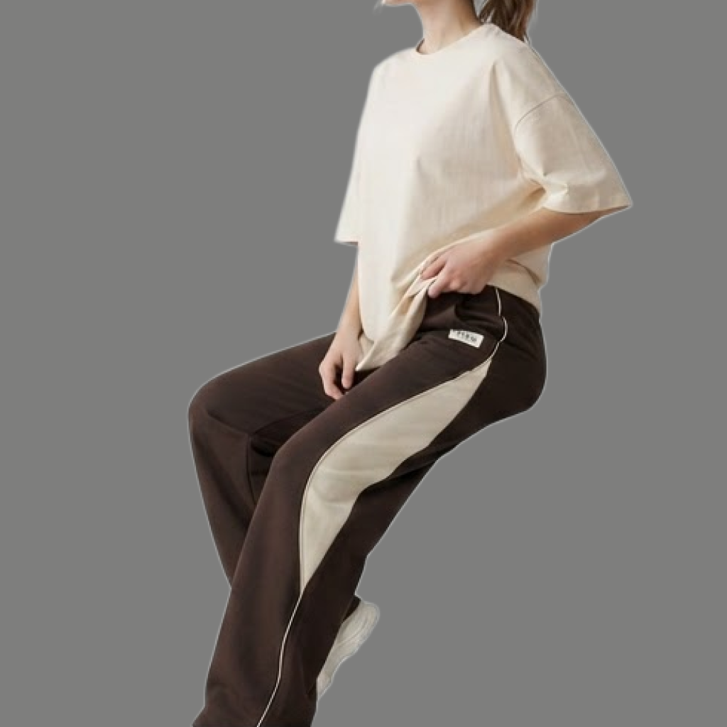 Contrast Panel Drawstring Wide Leg Sweatpants Trousers