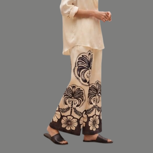 Geometric Waistband Graphic Hem Wide Leg Trousers
