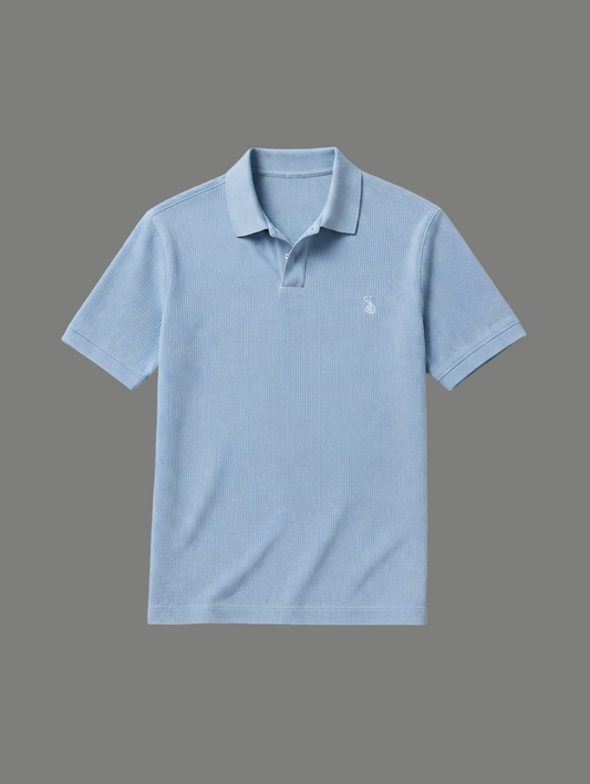 Light Blue Polo Shirt - Johnny Collar Waffle Knitted Design