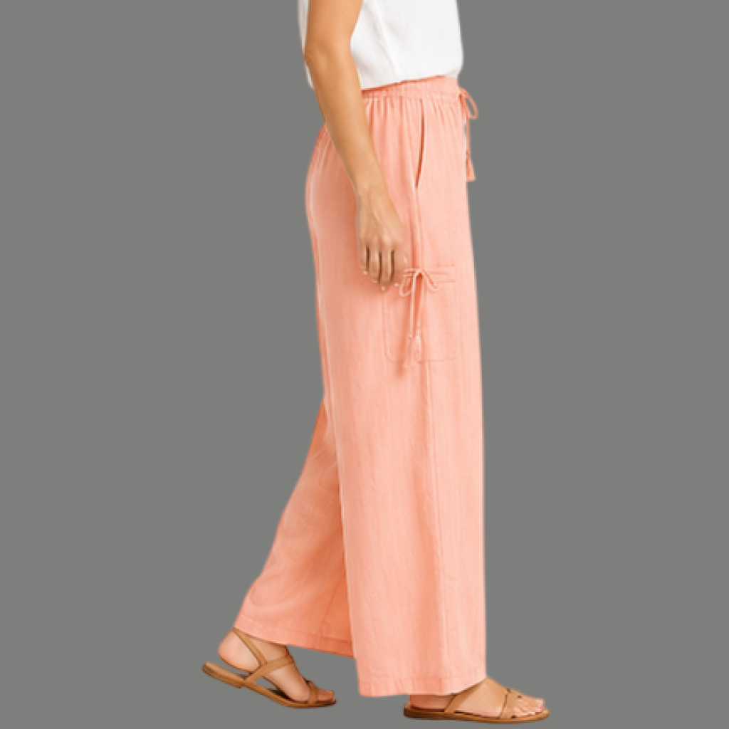 High Rise Drawstring Pocket Wide Leg Trousers