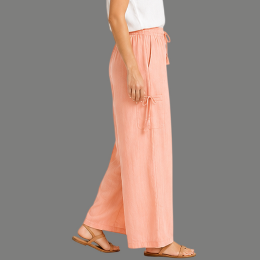 High Rise Drawstring Pocket Wide Leg Trousers