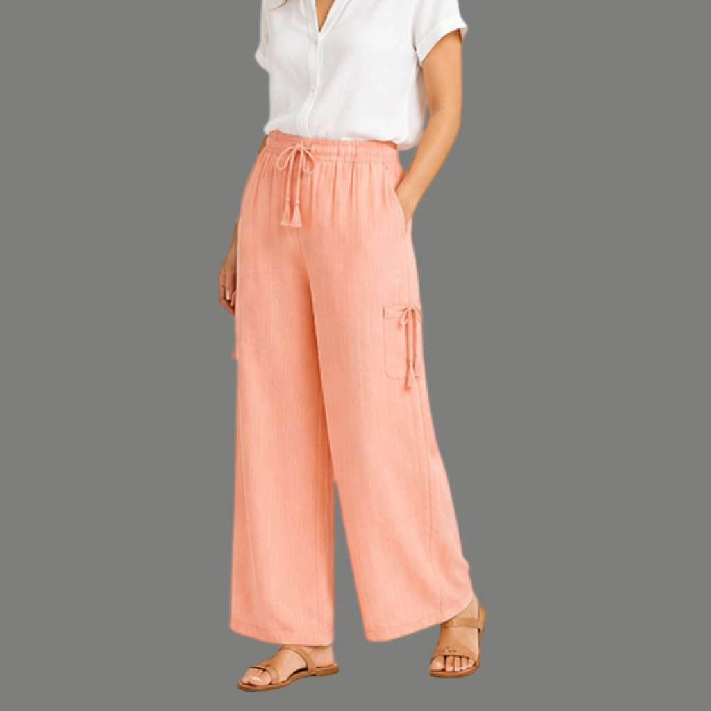 High Rise Drawstring Pocket Wide Leg Trousers