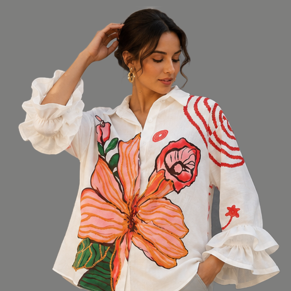Vintage Floral Print Tiered Ruffle Sleeve Top