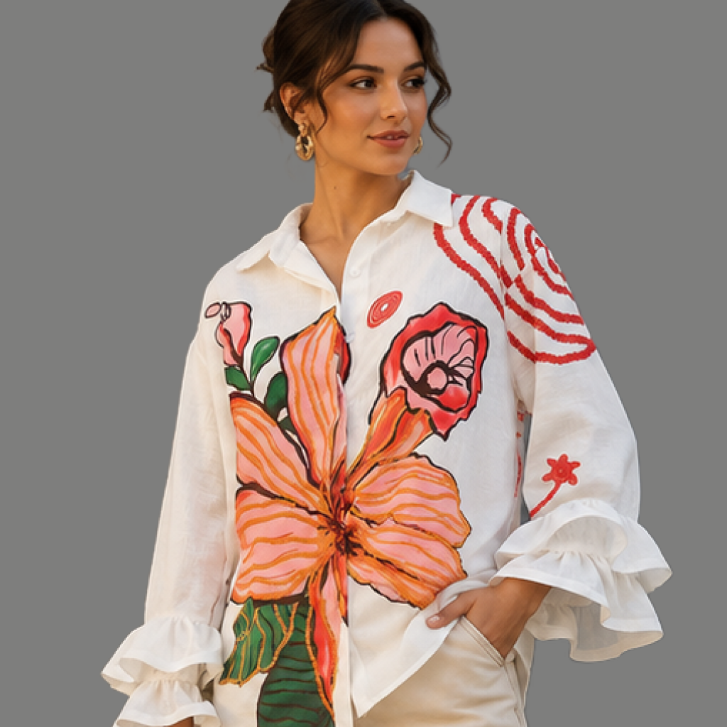 Vintage Floral Print Tiered Ruffle Sleeve Top