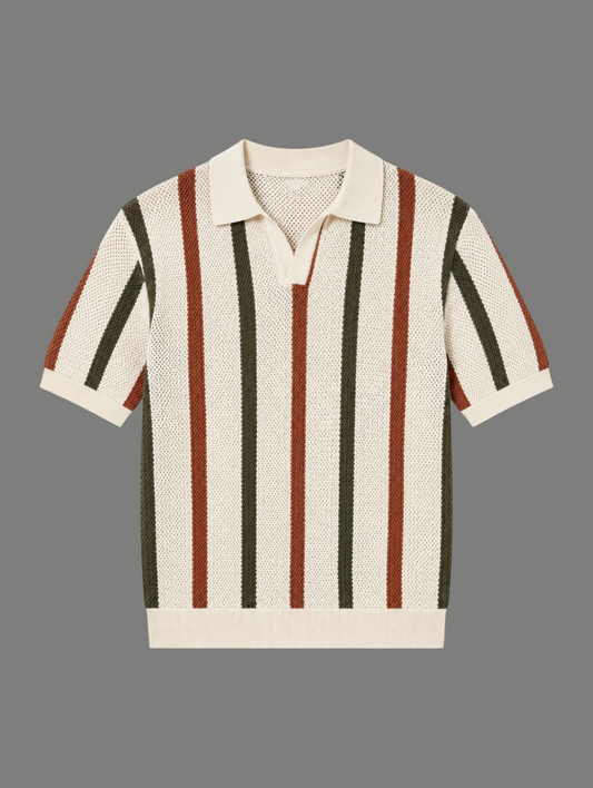 Retro Stripe Knit Polo Shirt
