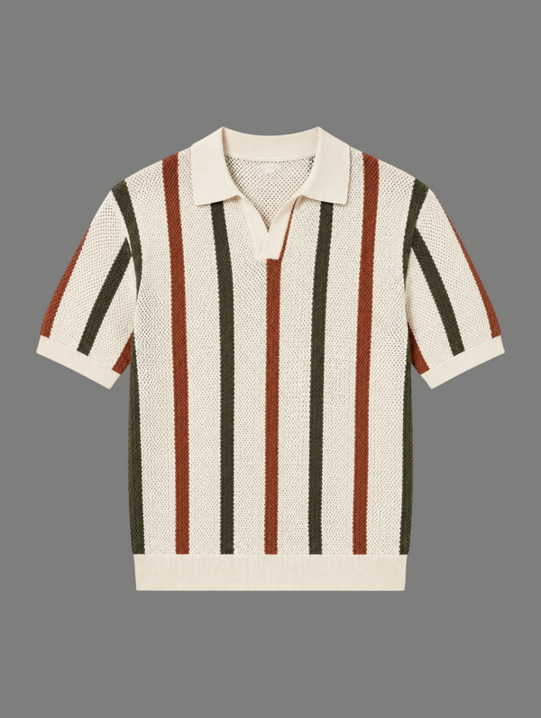 Retro Stripe Knit Polo Shirt