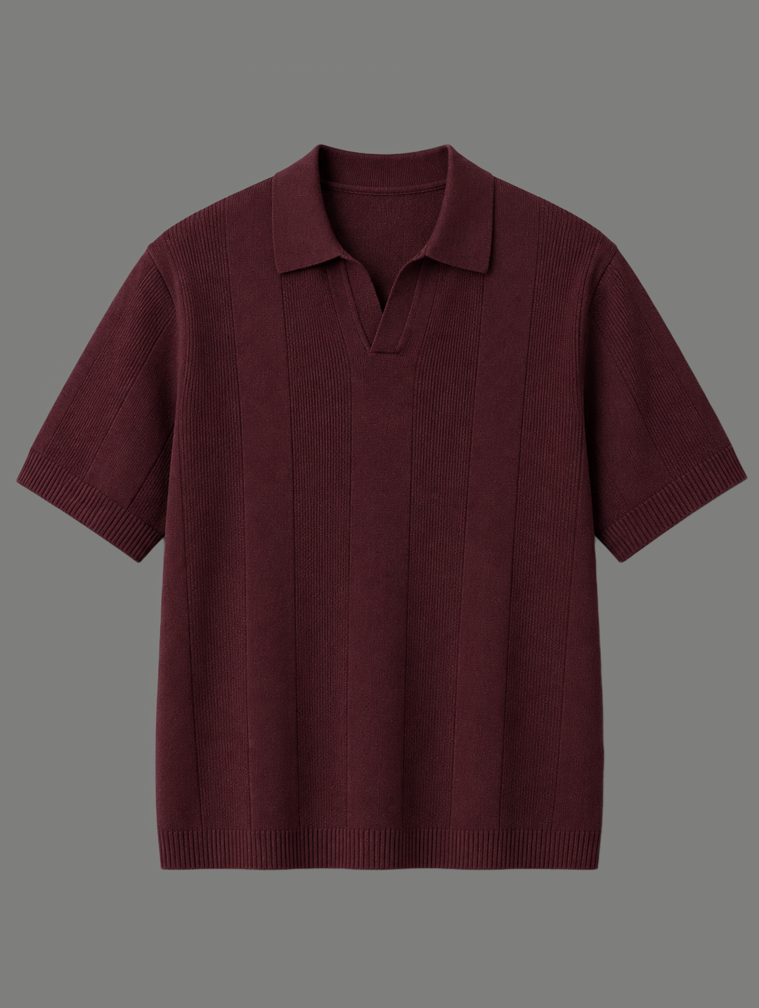 Burgundy Textured Knitted Polo