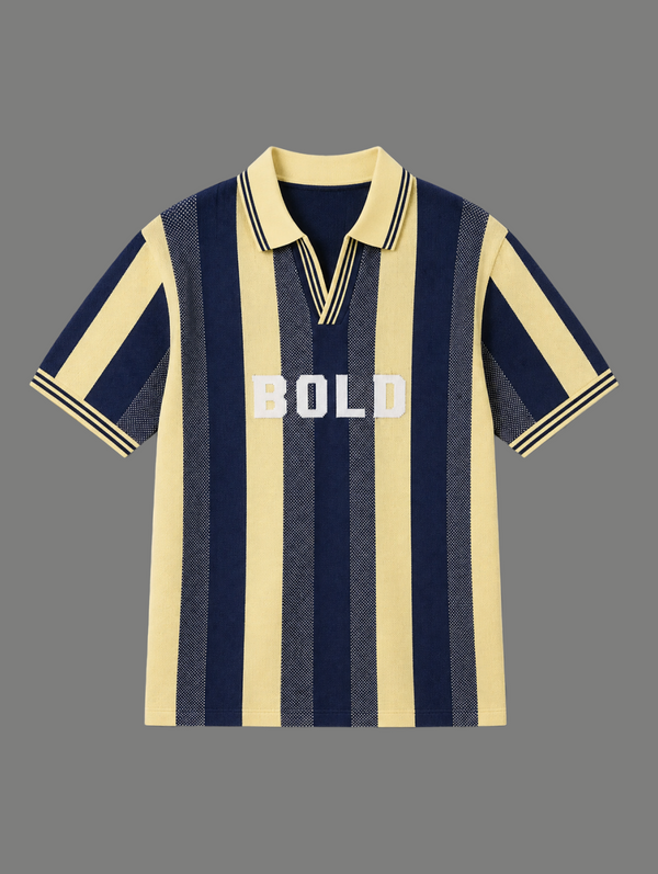 Vertical Striped Luxury Knit Polo Shirt