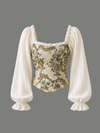 Tapestry Floral Corset Long Lantern Sleeve Top