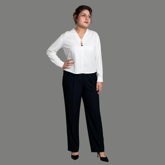 Casual Top V Neck Button Accent