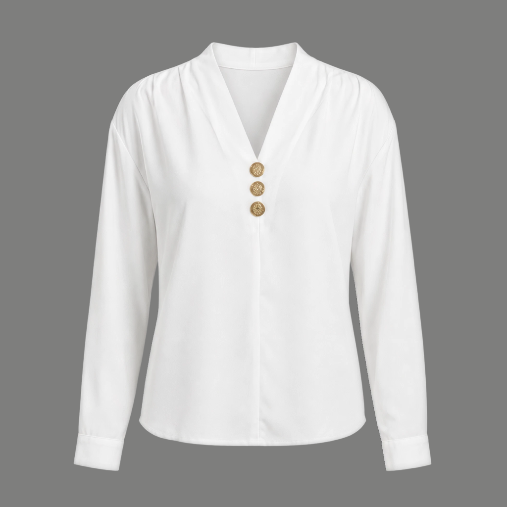 Casual Top V Neck Button Accent